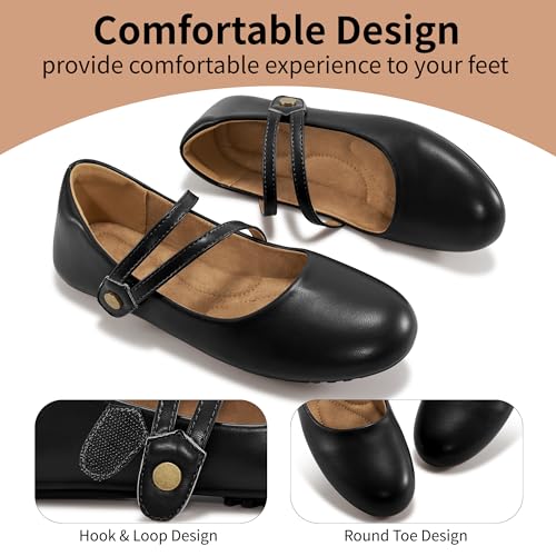 HARENCE Mary Jane Flats for Women: Dressy Round Toe Double Strap Ballet Flats Comfortable Slip On Work Shoes for Wedding Driving4