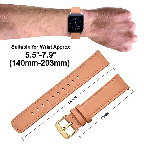 Image of ANNEFIT 18mm Watch Band with Gold Buckle, Quick Release Genuine Leather Replacement Strap (Apricot)