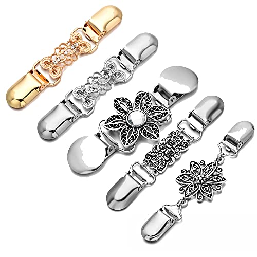 5 Stück Frau Cardigan Clip Pullover Clips mit Blumen Strass, Strickjacke Clip für Kleid Kleidung, Bluse Strickjacke Kleider Schal Jacke Cover
