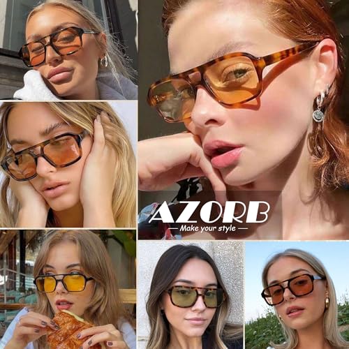 AZorb 3Pack Retro Aviator Square Sunglasses for Women Men - Trendy Vintage Rectangle Shades Double Frame2