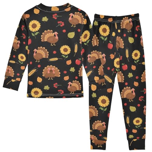 Pajama Sets Long Sleeve Autumn Sunflower Pattern with Turkeys Soft Comfy Sleepwear 2 Piece PJS 3-8T3