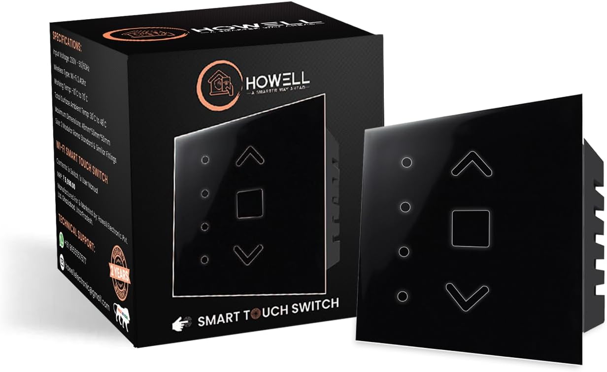 HOWELL Smart Touch Switch Fan Regulator, Wi-Fi Enabled, No Additional Hubs, No Automation Related Wiring, Compatible With Amazon Alexa And Google Assistant, Add Shortcuts To Siri (Black)