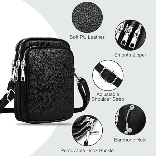 Soft Leather Crossbody Phone Bag Triple Zip Pocket Cell Phone Purse Wallet Mini Shoulder Handbag for Women4