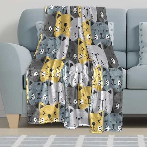 Plaid polaire tête de chat couverture chaude douce lit canapé
