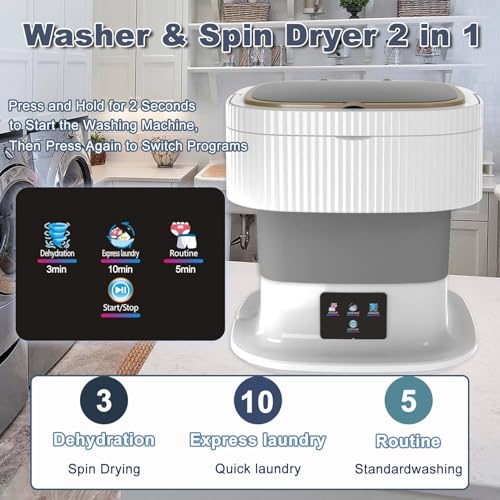 Portable Washing Machine, 10L Large Capacity, Foldable Mini Washing Machine with Spin Dryer, Small Collapsible Laundry Washer for Travel, Apartment, Baby Clothes, RV, Dorm, Underwears, Socks (Grey) - Image 6