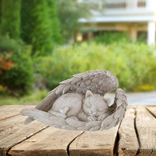 FENGCHUANG Katze Hund Engel Haustier Denkmal Grab Marker Tribut Statue Hunde Engel Gedenkstatue Wetterfest Grabstein für Garten Grabsteine oder Rasendekoration (Gatto)