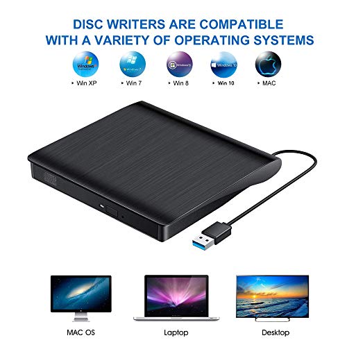 iAmotus External DVD Drive, USB 3.0 Ultra Slim Portable DVD CD R/RM Player Burner Writer Reader Rewriter, Optical DVD Drive Plug and Play for Laptops, Desktops, Notebooks, Mac Book Black