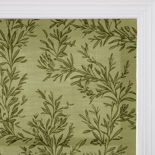 Image of TWOPAGES No Drill Cordless Vintage Leaf Print Roman Shades Linen Textured Roman Blinds for Windows, Custom Made Room Darkening Light Filtering Roman Window Shades, Jade, 1 Piece