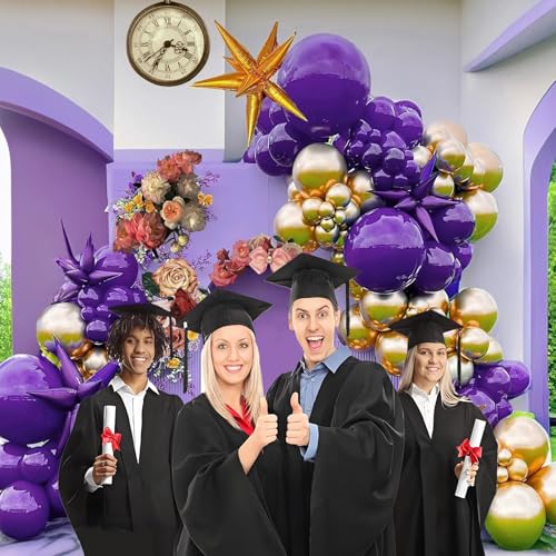 Image of Purple and Gold Balloons,60pcs12inch Dark Purple and Metallic Gold balloon for Graduation Wedding Birthday Party Decorations