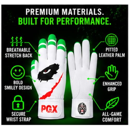 PGX Green Smiley Baseball Batting Gloves with Leather Palm, Adult Large - image 7