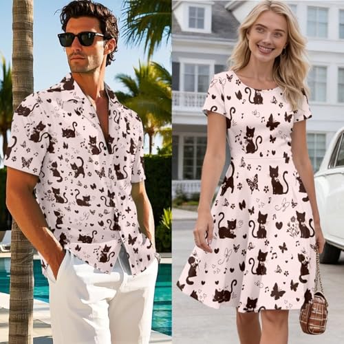 Image of AFPANQZ Couple Matching Outfit Casual Men's Button Down Shirt or Short Sleeve Summer Sundresses Dresses for Women 2026