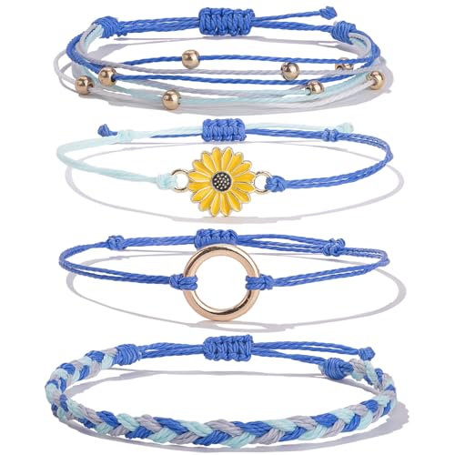 Image of Stackable Sunflower String Bracelets Cute Boho Braided Summer Beach Jewelry