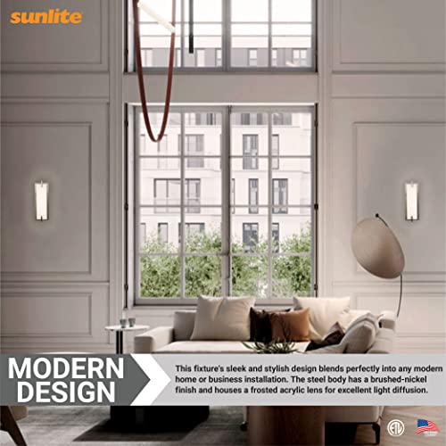 Image of Sunlite 81034 13.5-Inch Modern Brushed Nickel Wall Sconce Light Fixture, 15 Watts (60W=), 850 Lumens, 3000K Warm White, Dimmable, ETL Listed, for Hallways, Offices and Bedroom Use