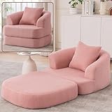 (New) Folding Sofa Bed Sleeper for Adults, Convertible Chair Bed Comfy, Pink Lounge Chairs with Memory Foam/Pillow for Bedroom Living Room Teen Room, Chenille, NO Assembly Needed (Pink)
