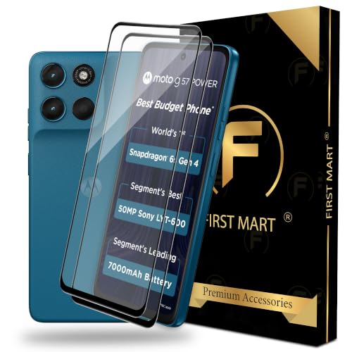Image of FIRST MART Tempered Glass Screen Protector for Motorola G57 Power /Moto G67 Power - Full-Glue Screen Guard, 3D Edge to Edge, HD Clear, Bubble-Free, Case-Friendly, Black, Pack of 2