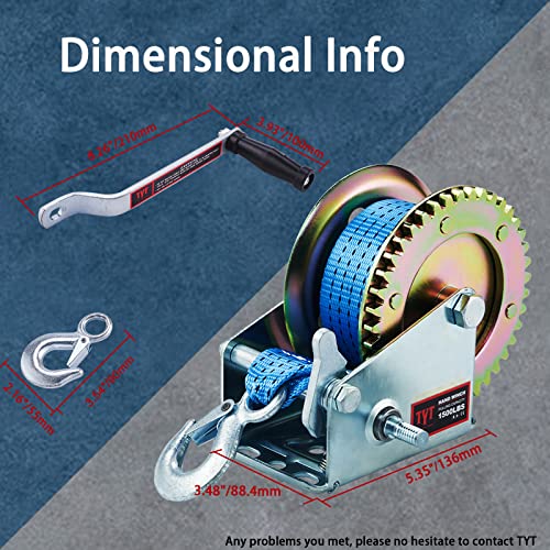 HTTMT 1500LB Heavy Duty Hand Winch With Hook - Manual Trailer Winch For Towing, Lifting, Pulling - View #2