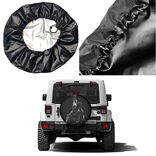 Image of Black 3D Wolf Spare Tire Cover Dust-Proof Wheel Tire Cover Fit Trailer, RV, SUV and Many Vehicle 14 Inch