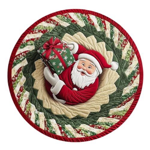 Tapis rond imprimé Père Noël à illusion d'optique et envers lavable - 2