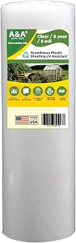 A&A Clear Greenhouse Plastic Sheeting - UV Resistant Polyethylene Greenhouse Film, Hoop House Green House Cover for Gardening, Farming, Agriculture 10 ft. W x 20 ft. L