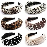 CUBACO 6 Pack Leopard Headbands and Pearl Wide Knotted Headband, Cheetah Print Headband, Turban...