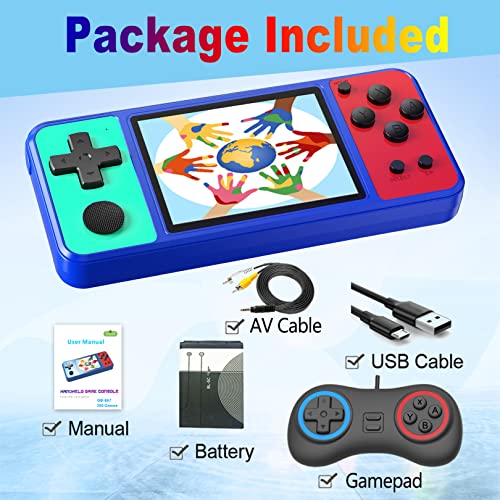 Great Boy Handheld Game Console for Kids Preloaded 270 Classic Retro Games with 3.0'' Color Display and Gamepad Rechargeable Arcade Gaming Player (Blue & Green&red)