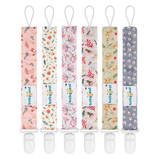 Babygoal Floral Pacifier Clips, 6 Pack Binky Paci Holder Clips and Leash for Boys and Girls Fits for Most Pacifier, Binkie Styles & Baby Teethers & Toys and Gift 6PS21