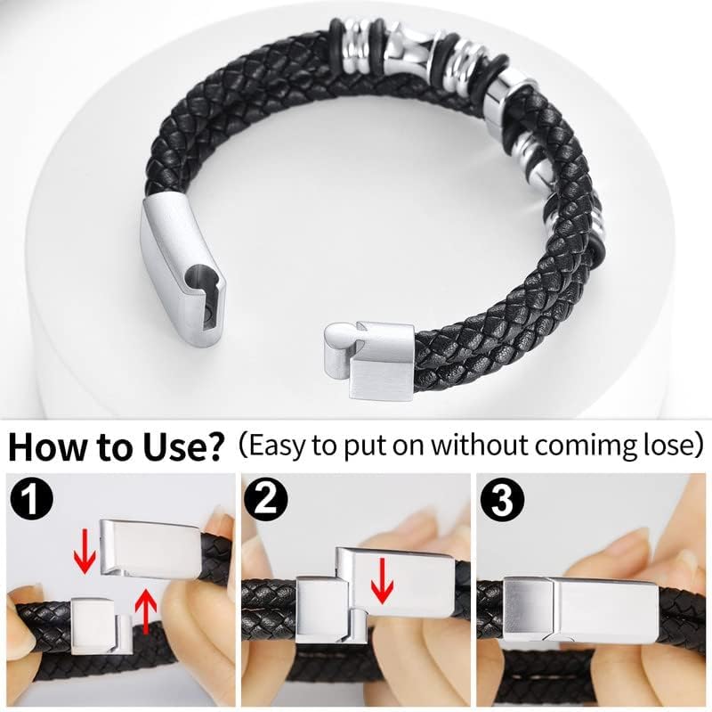 ChainsHouse Mens Wrap Braided Leather Black Bead Bracelets Bangles, Vintage Star of David/Wing Skull/Templar Cross Genuine Leather Bracelet, Customize Available, Size 7.5/8.3/9.0 Inch, Send Gift Box - Image 4