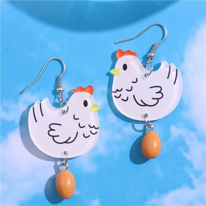 Funny Acrylic Chicken Egg Earrings Lightweight Dangle Drop Earrings for Women Unique Novelty - Image 5