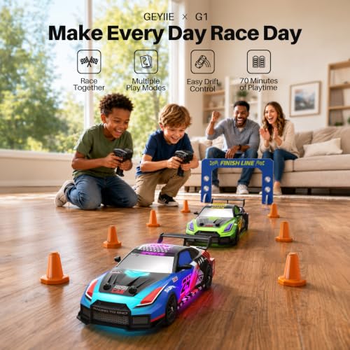 Geyiie Remote Control Cars, 2-Pack RC Cars for Boys Girls Age 8-12 | 2-Player Racing Set, Race Course Set,1:24 Scale, 4WD RC Drift Cars, Extra Grip tires, Up to 70 Minutes Per Car, Indoor Racing - image 2