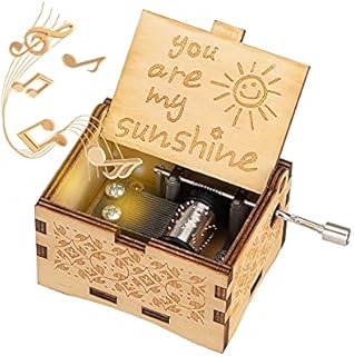Heveer Music Box Wooden Hand Crank Music Boxes You are My Sunshine Musical Box Gift for Birthday Christmas Valentine's Day Home Decoration Crafts, Natural