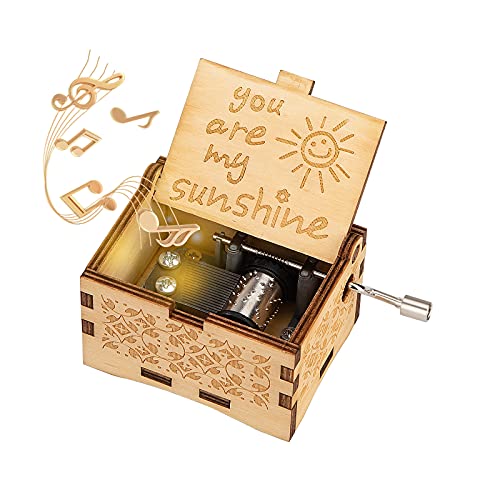 Heveer Caja de Música de Manivela de Madera Caja Musical Tallada a Mano del Tema Retro Mejor Regalo para Pareja Niños Amigos Color Natural