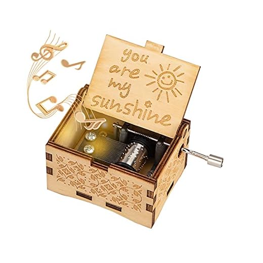 Heveer Caja de Música de Manivela de Madera Caja Musical Tallada a Mano del Tema Retro Mejor Regalo para Pareja Niños Amigos Color Natural