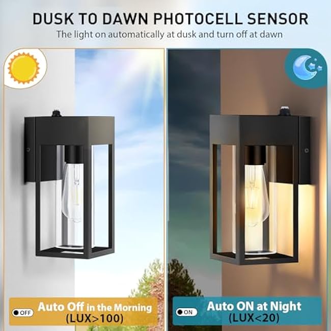 Dusk to Dawn Outdoor Lighting,Waterproof Porch Lights 2 Pack, Exterior Lighting Fixtures with Cylinder Lampshade, LED Wall Sconce Light for House Porch Patio Front Door Garage.