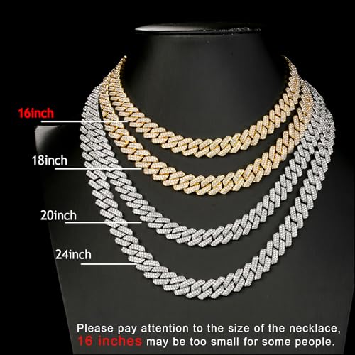JUNVirtuous Cuban Link Chain Mens Iced Out Miami Cuban Necklace Silver/Gold Bling Diamond Hip Hop Jewelry for Women - Image 3