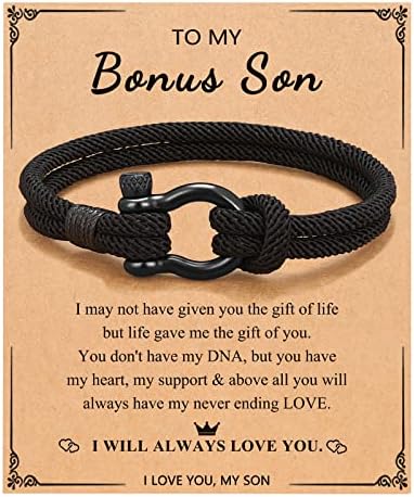 PINKDODO Bonus Son Gifts, Stepson Bonus Son Gifts from Stepmom Stepdad, Bonus Son Bracelet, Stepson Bonus Son Birthday Confirmation Communion Graduation Gift Ideas for Teenage Teen Boys