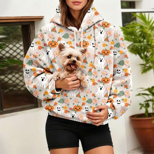 Halloween Pet Pouch Hoodie Women Oversized Cat And Dog Pouch Sweatshirt Comfy Pullover With Pocket - image 3