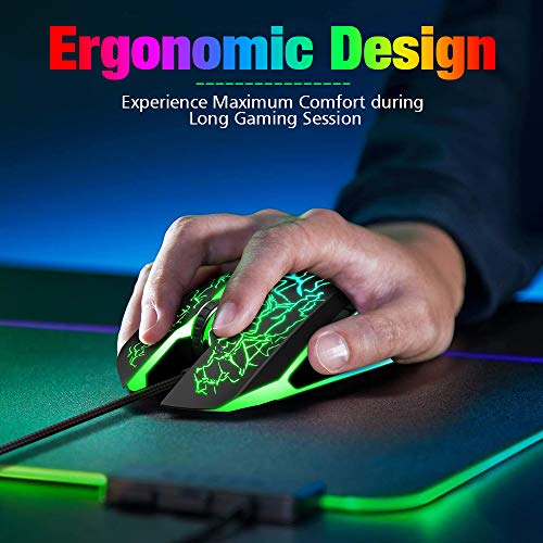 Versiontech. Wired Gaming Mouse, Computer Mouse Ergonomic Mice With 7 Led Lights Rgb Backlit, 6 Programmable Buttons, 4 Adjustable Dpi For Laptop Pc Gamer Desktop Chromebook Mac Games-Black #TOP4