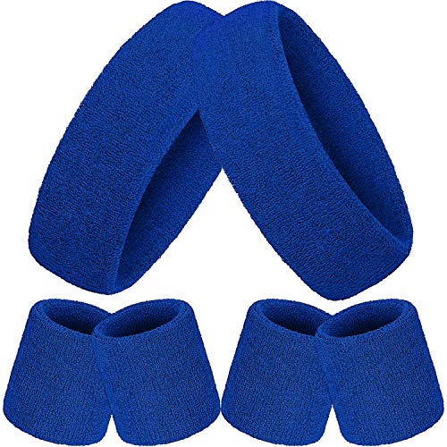 Image of Bememo 6 Pcs Neon Sports Sweatbands Set Sports Competitions Sweatbands 2 Headband 4 Wristbands Breathable Terry Cloth Athletic Bands for Team Soccer Spirit 80s Costumes Cosplay
