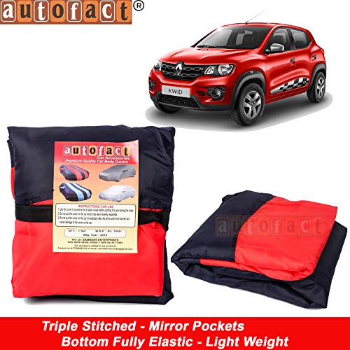 Image of Autofact Car Body Cover for Renaults Kwid (Mirror Pocket, Premium Fabric, Triple Stiched, Fully Elastic, Red /Blue Color)