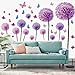 2 Blatt 50er Wandtattoo Pusteblume Wandsticker Blumen Schmetterlinge Wandaufkleber Wanddeko Löwenzahn Lila Schmetterlinge für Schlafzimmer Wohnzimmer Babyzimmer Mädchenzimmer