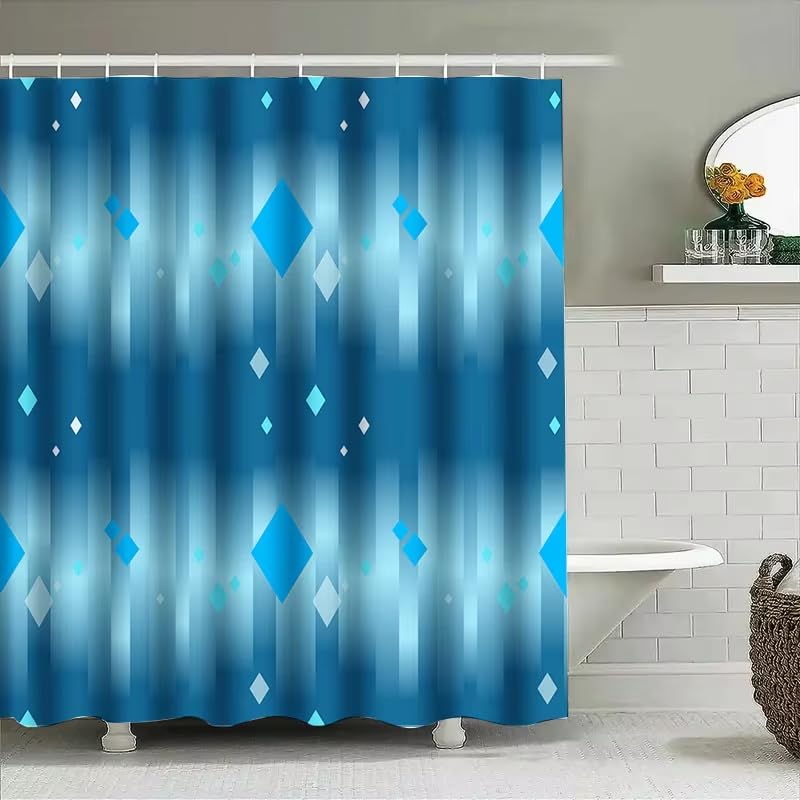 Rideau de douche 150x180 géométriques bleu en polyester imperméable