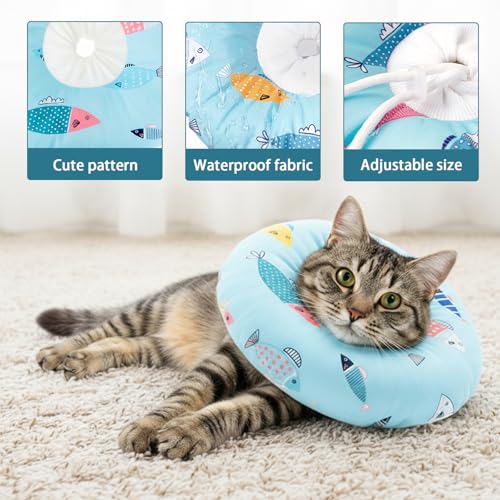 Wasserdicht Halskrause Katze Schmutzabweisend Katzenkragen Schutzkragen, Einstellbarer Halsband Soft, Weich Kragen Cone Nach Operation und Verletzungen für Welpen Hunde Wiederherstellung (Blau, S)