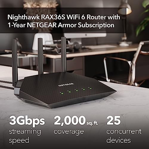 NETGEAR Nighthawk WiFi 6 Router (RAX36S) – 4-Stream Gigabit Router AX3000 Dual-Band Wireless Speed (Up to 3Gbps) | Covers up to 2,000 sq. ft., 25 Devices | Includes 1-Year Armor Internet Security by NETGEAR - Image 2