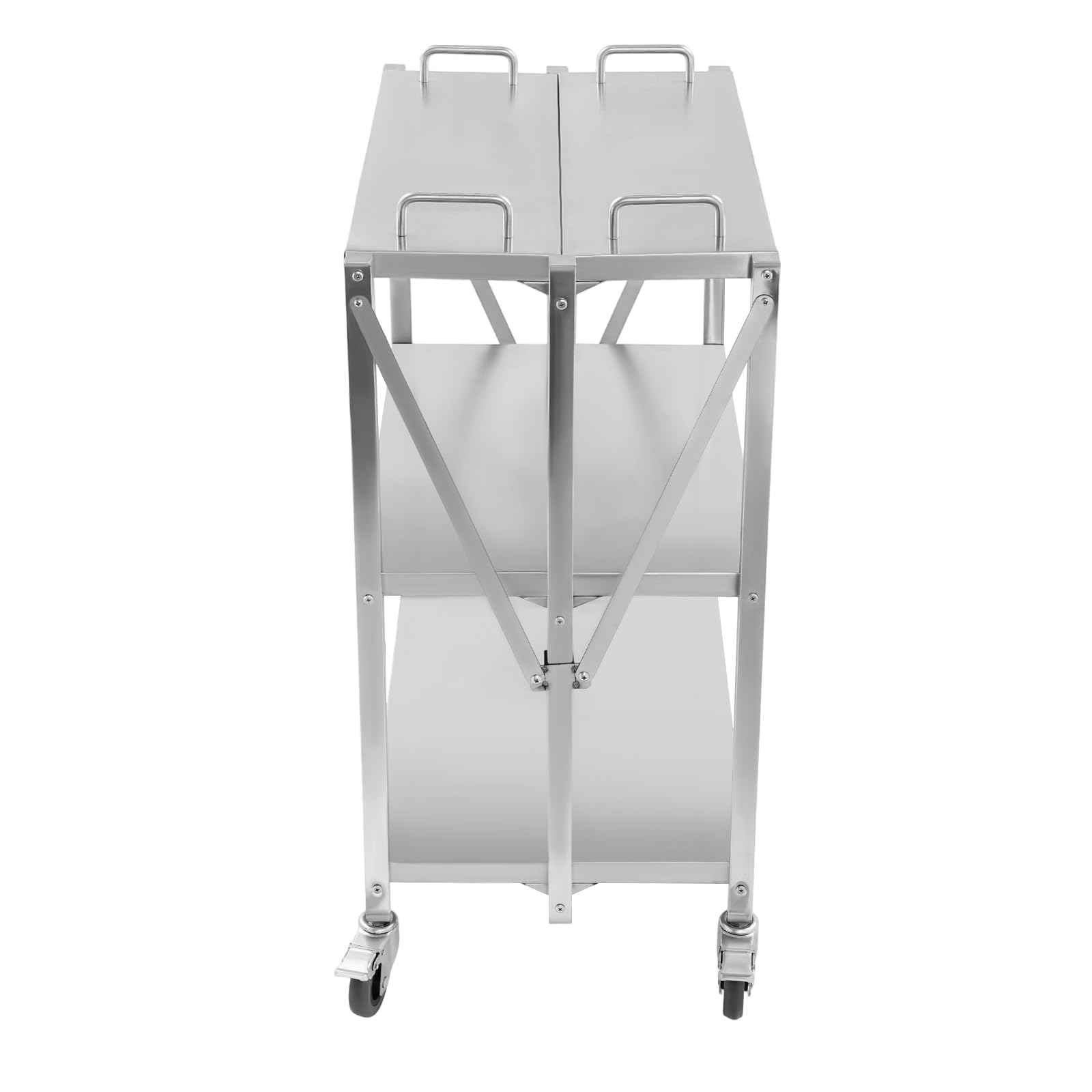 Carro de servir con ruedas, 3 niveles plegable de acero inoxidable, mesa giratoria de metal resistente, carrito de cocina con encimera y asas de acero inoxidable, ideal para restaurante, cocina y