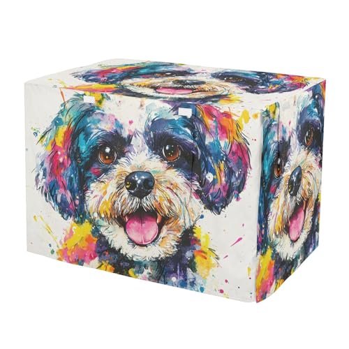 Puppy Maltipoo Dog Watercolor Dog Crate Covers UV-Resistant Pet Crate Cover with Roll-up Sides