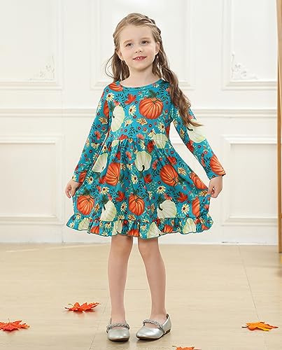 Halloween/Thanksgiving Little Girl Dress Pumpkin Long Sleeve Dresses Fall Outfits 2-9T2