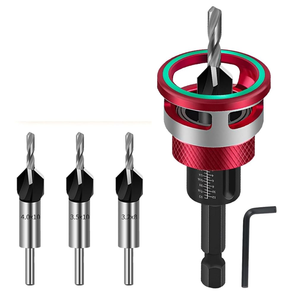 Xuzxinze for Woodworking Drill Bit Set 6-Piece Countersink Wood Drill Bits with Depth Stop for Countersinking