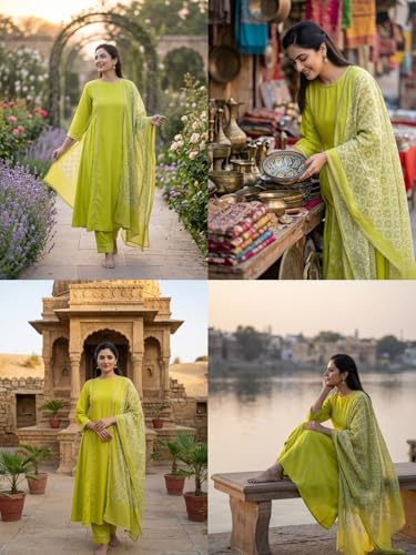 Image of Leriya Fashion Anarkali Kurta and Pant with Dupatta Set for Women | 3-Piece Printed Anarkali Kurti Set | Ethnic Festive & Office Suit for Women | Traditional Kurta Sets for Woman