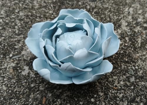 Image of Ceramic Flower Wall Art Decor, Artificial Flower Wall Sculpture,Handmade Ceramic Flowers for Home,Hallway,Living Room, Kitchen,Bathroom (Light Blue,Peony Flower Bud, 3.54 inch)