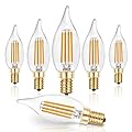 Hizashi E12 Candelabra Bulb 60 watt 2700K Soft Warm White, Dimmable E12 LED Bulb, 90+ CRI 6W 550LM, CA11 Flame Tip LED Chandelier Light Bulbs Candelabra Base, UL Listed - 6 Pack